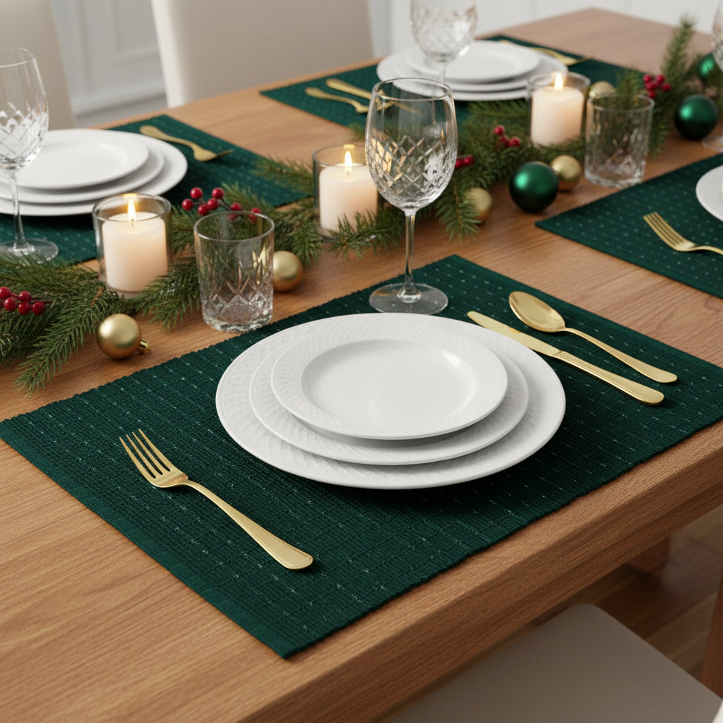 Danica Ribbed Spruce Silver Placemats