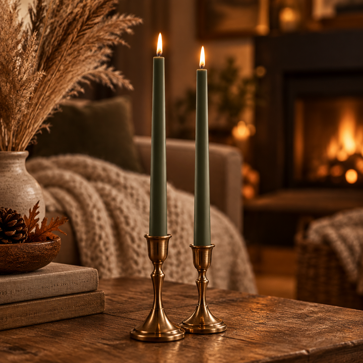 Uyuni LED Smooth Slim Taper Candle Set/2   Olive Green