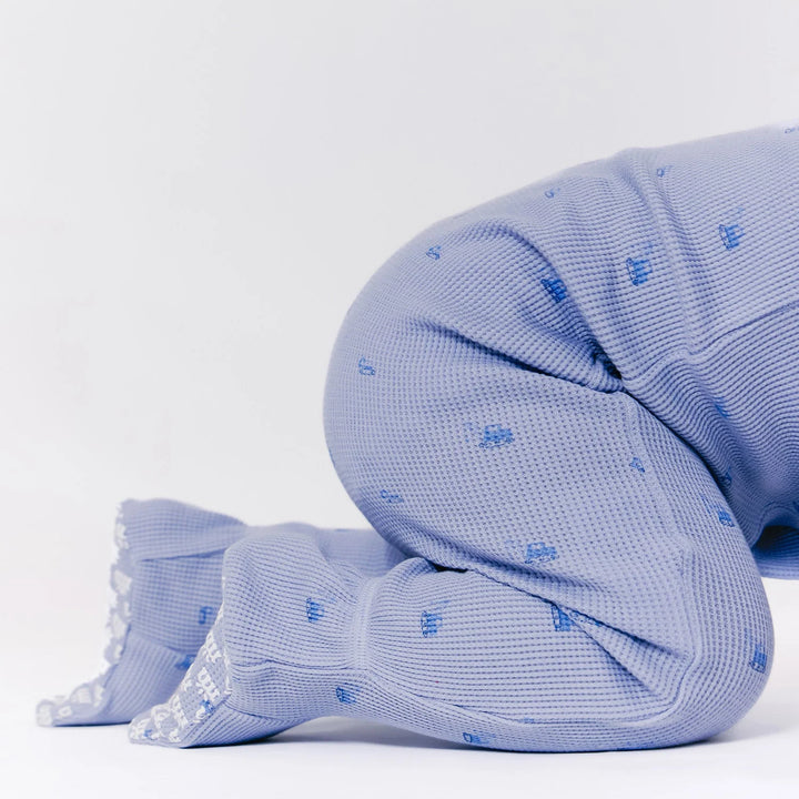 Magnetic Baby Boy Waffle Footie  -  Soft Slate Construction Print