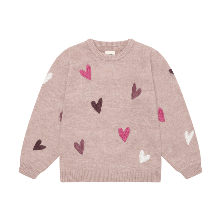 Minymo Girls Knit Pullover With Embroidered Hearts   124443-6510