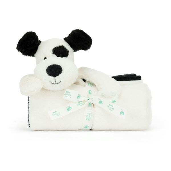 Jellycat Bashful Black and Cream Puppy Blankie  BLNK4BCP