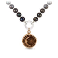 Pyrrha Trust the Universe Peacock Black Knotted Pearl Necklace  Bronze  BN28-804-130-TC