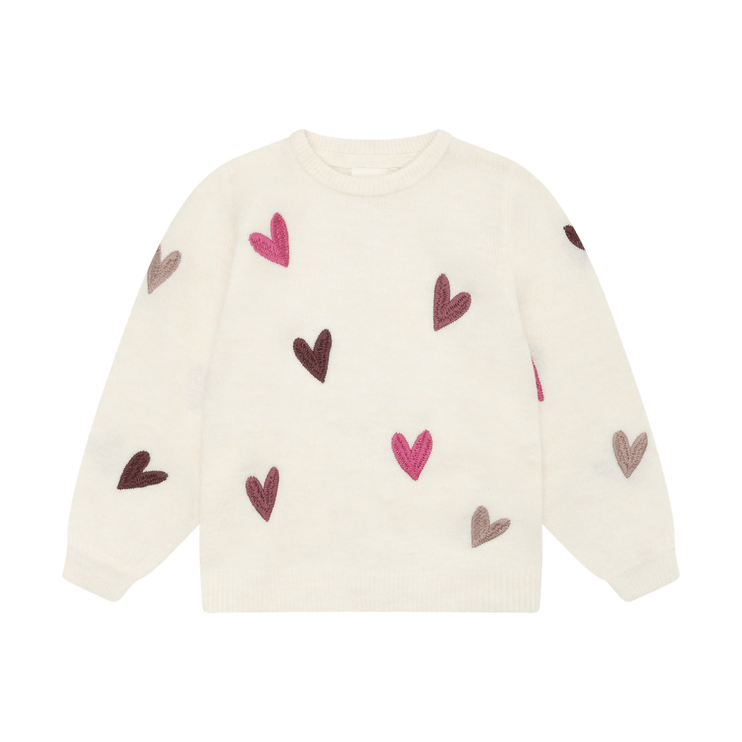 Minymo Girls Knit Pullover With Embroidered Hearts   124443-1026