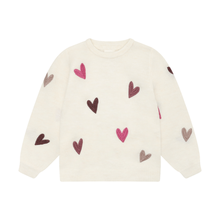 Minymo Girls Knit Pullover With Embroidered Hearts   124443-1026