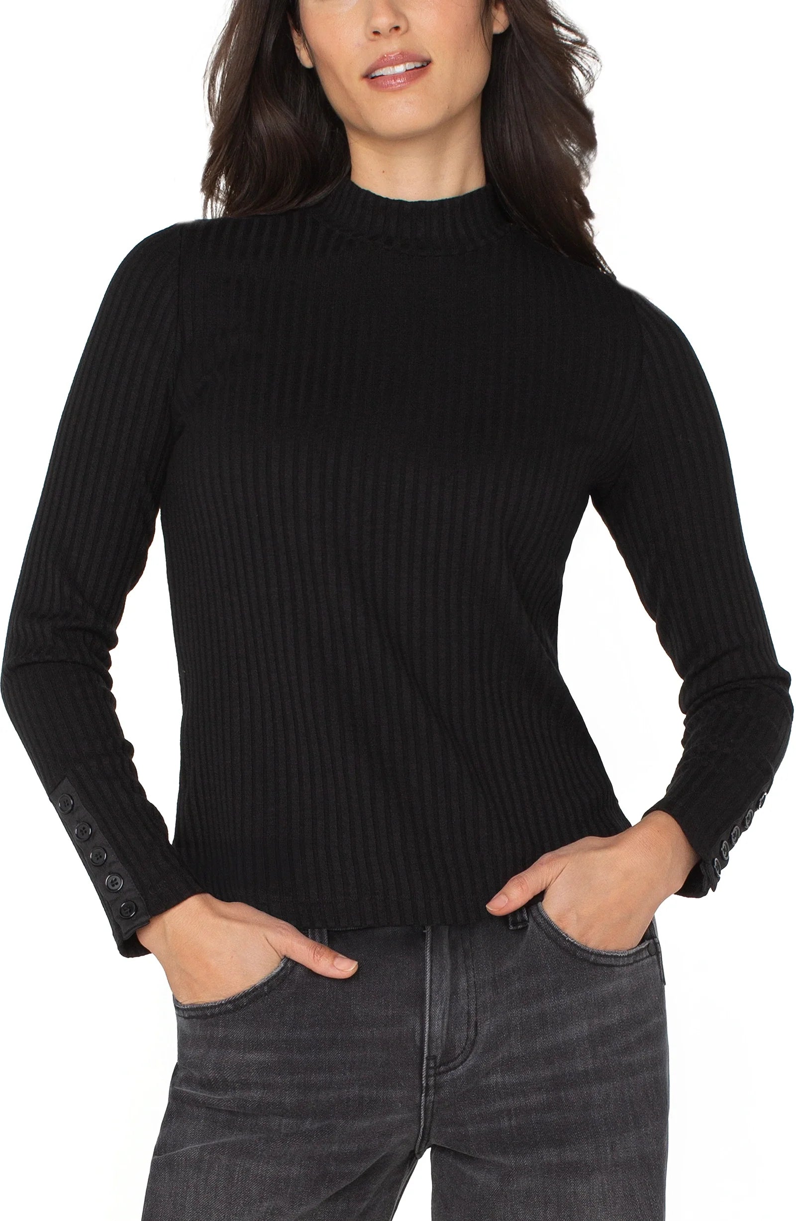 Liverpool Mock Neck with Button Detail  LM8J03K61  Black