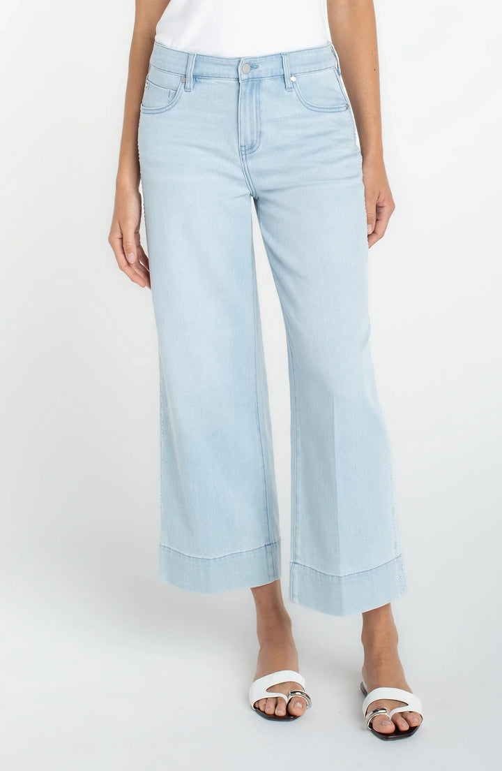 Liverpool Stride Crop Wide Leg with Embroidered Side Seam  LM7A94SSL  Marine Flowers