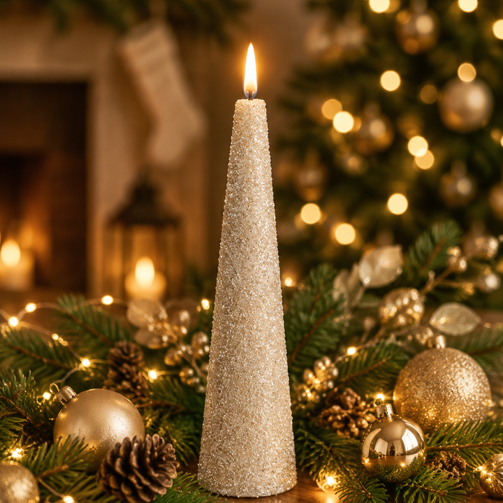 Uyuni LED Cone Candle  -  Champagne Glitter