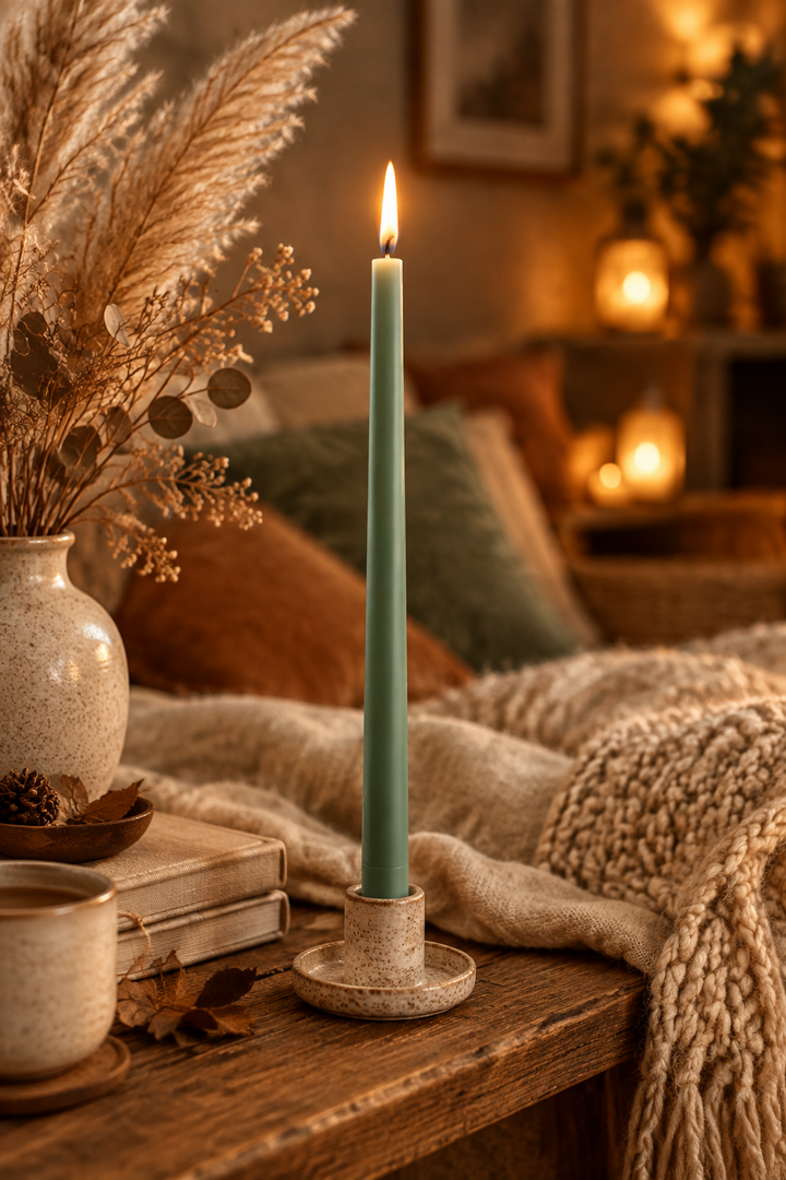 Uyuni LED Smooth Slim Taper Candle Set/2   Dusty Green