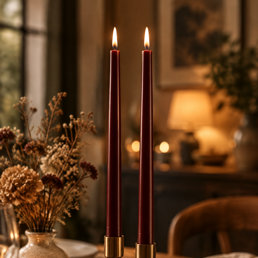 Uyuni LED Smooth Slim Taper Candle Set/2   Wine Red