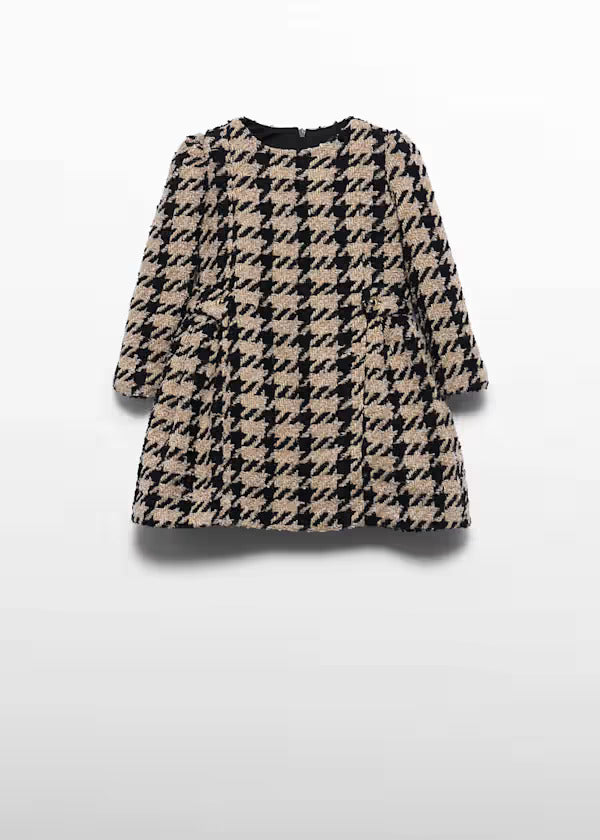 Abel & Lula Girls Tweed Houndstooth Dress   5581-3   Tostado