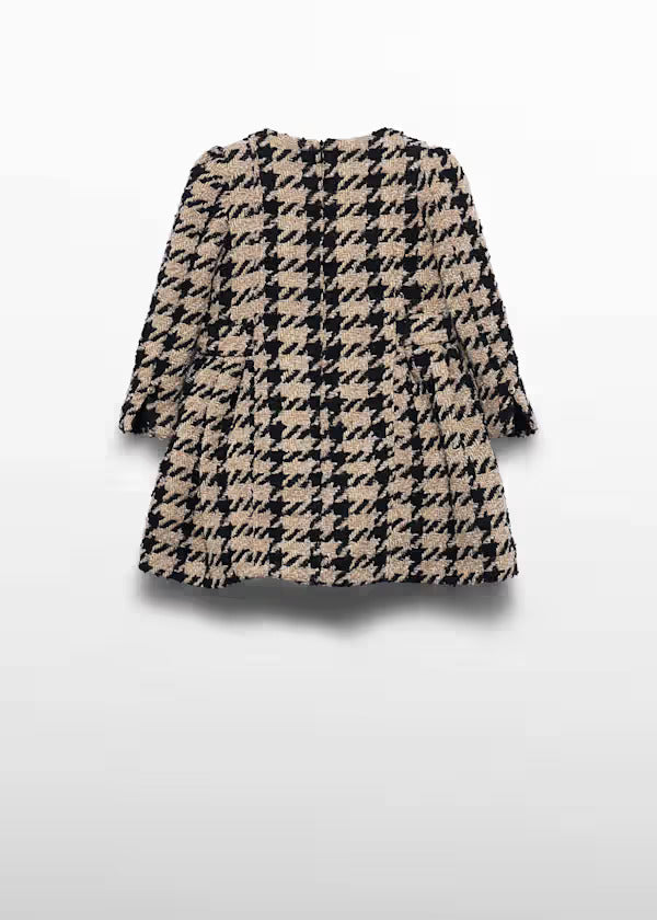 Abel & Lula Girls Tweed Houndstooth Dress   5581-3   Tostado
