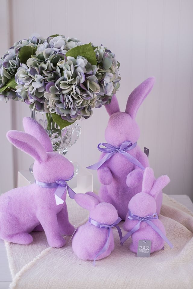 Raz Flocked Bunny -  Pastel Purple
