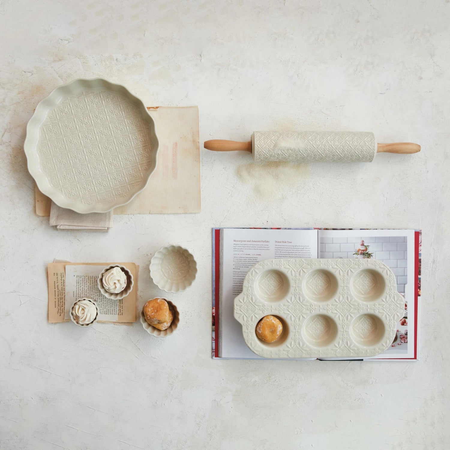 Creative Coop Embossed Stoneware Muffin Pan XS6238