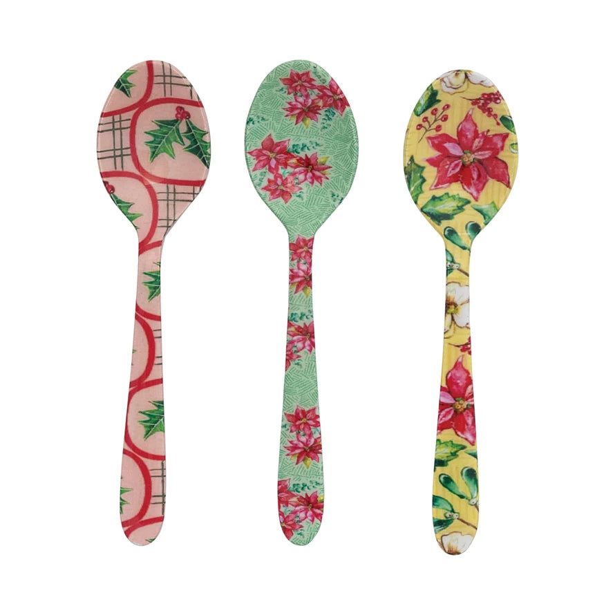 Creative Co-op Floral Enameled Stainless Steel Spoons  XS7872