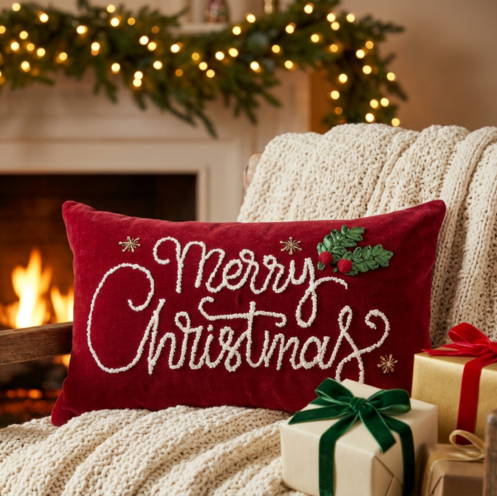 Creative Coop Velvet Merry Christmas Cushion XS8201