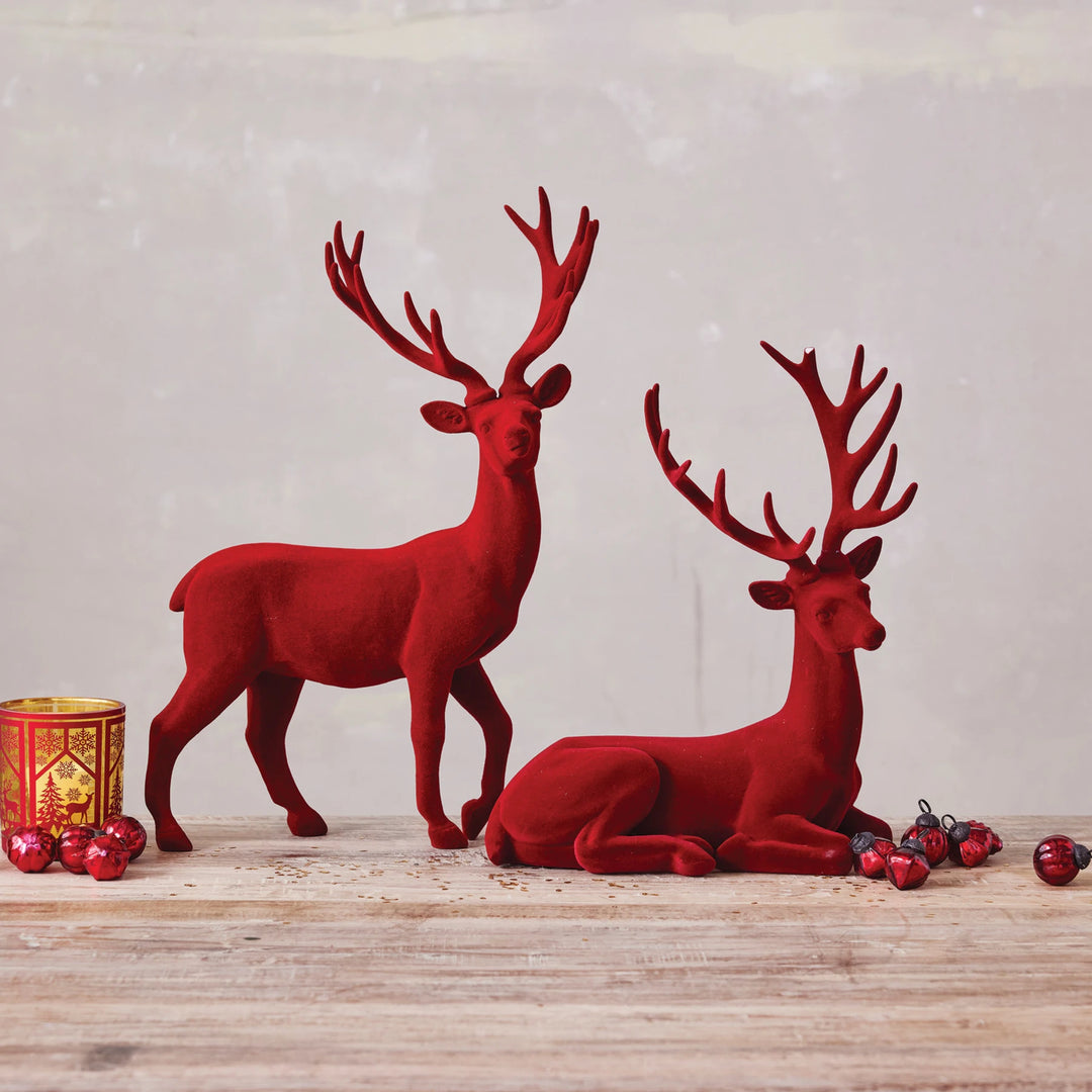 Creative Coop Burgundy Flocked Deer XS8822