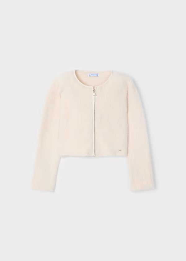 Mayoral Girls Knit Cardigan With Faux Leather Trim  4363-41  Garbanzo