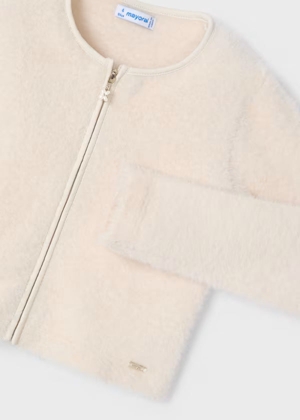 Mayoral Girls Knit Cardigan With Faux Leather Trim  4363-41  Garbanzo