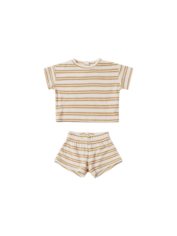 Quincy Mae Baby Terry Tee & Short Set  QM300IRMN  Honey Stripe**