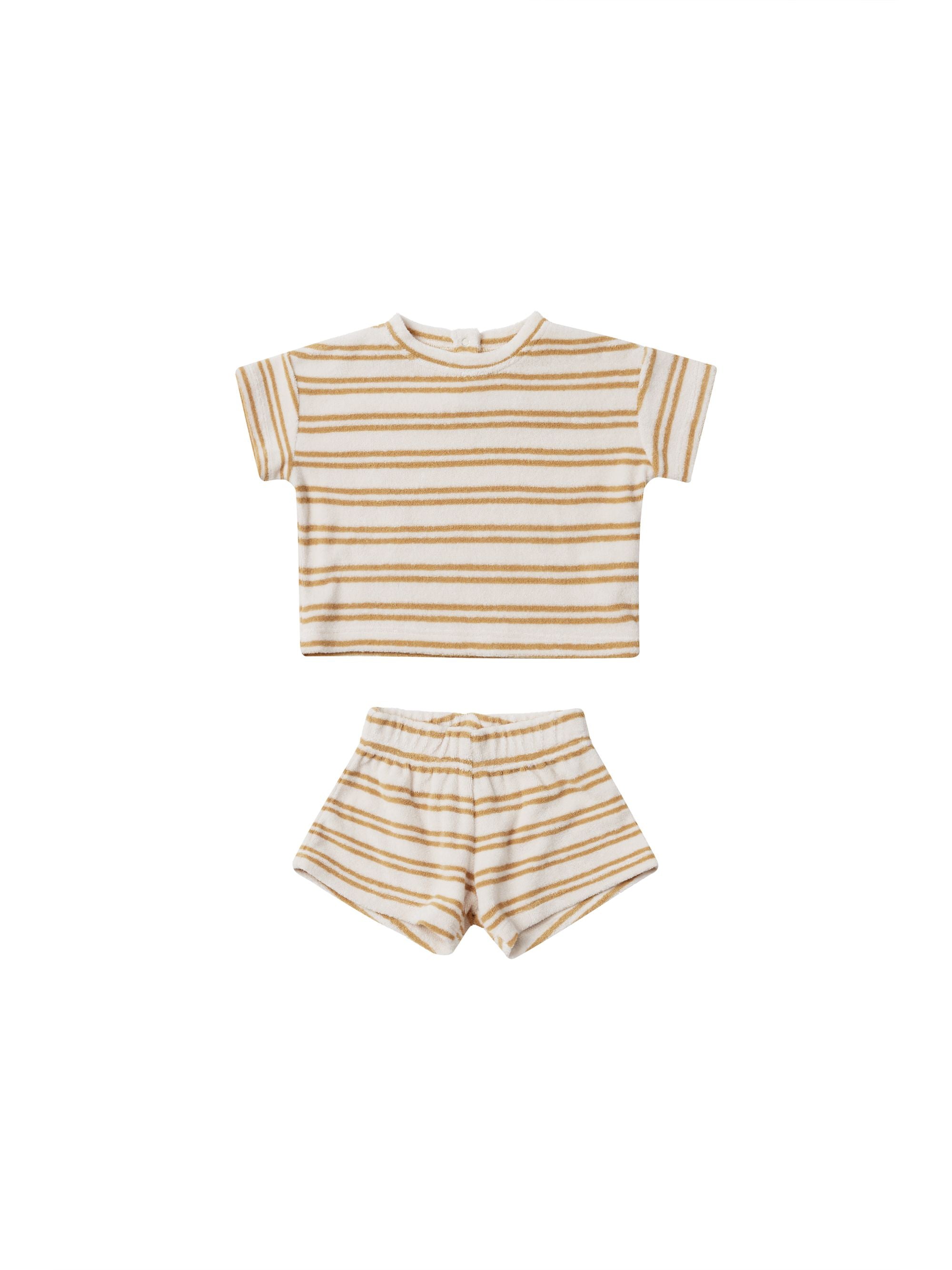 Quincy Mae Baby Terry Tee & Short Set  QM300IRMN  Honey Stripe*