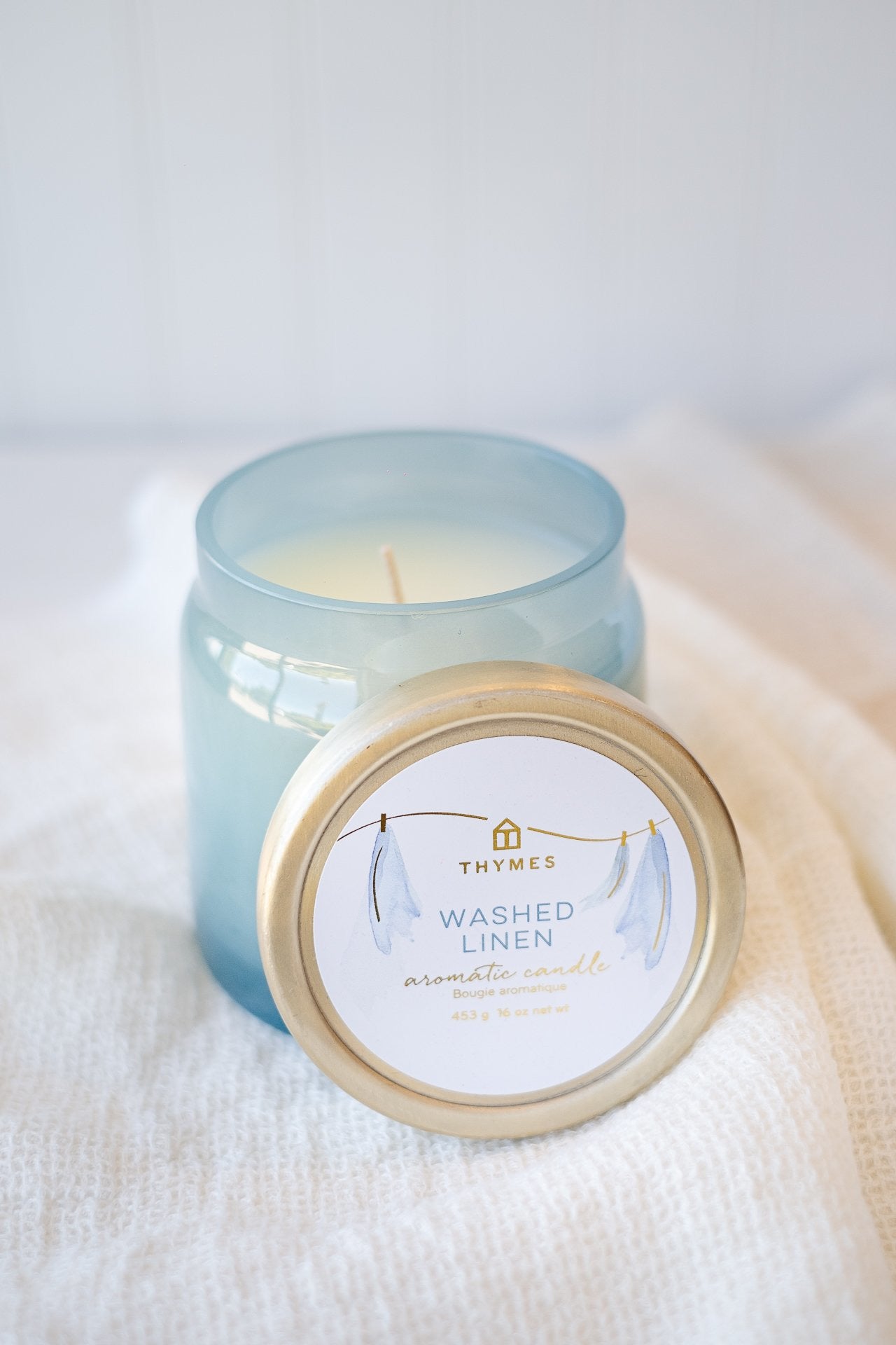 Thymes Washed Linen Statement Poured Candle