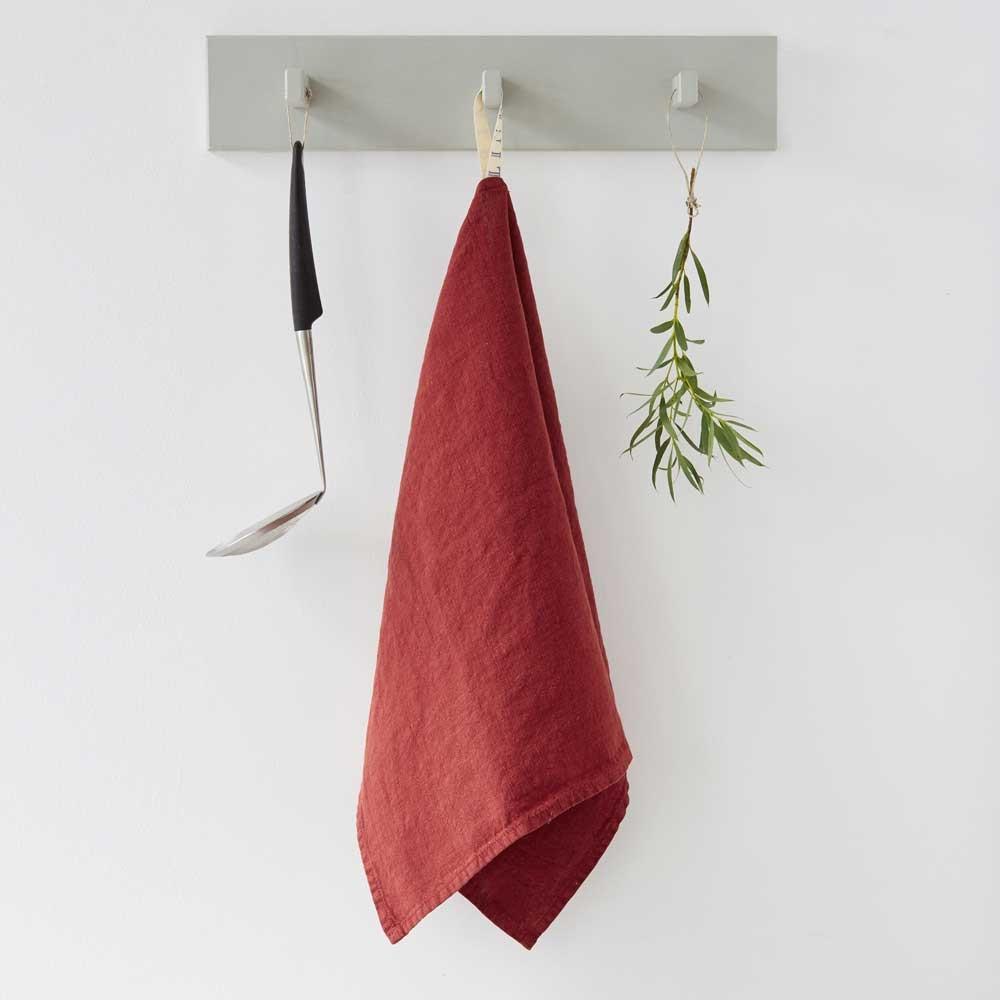 Linen Tales Red Pear Washed Linen Tea Towel