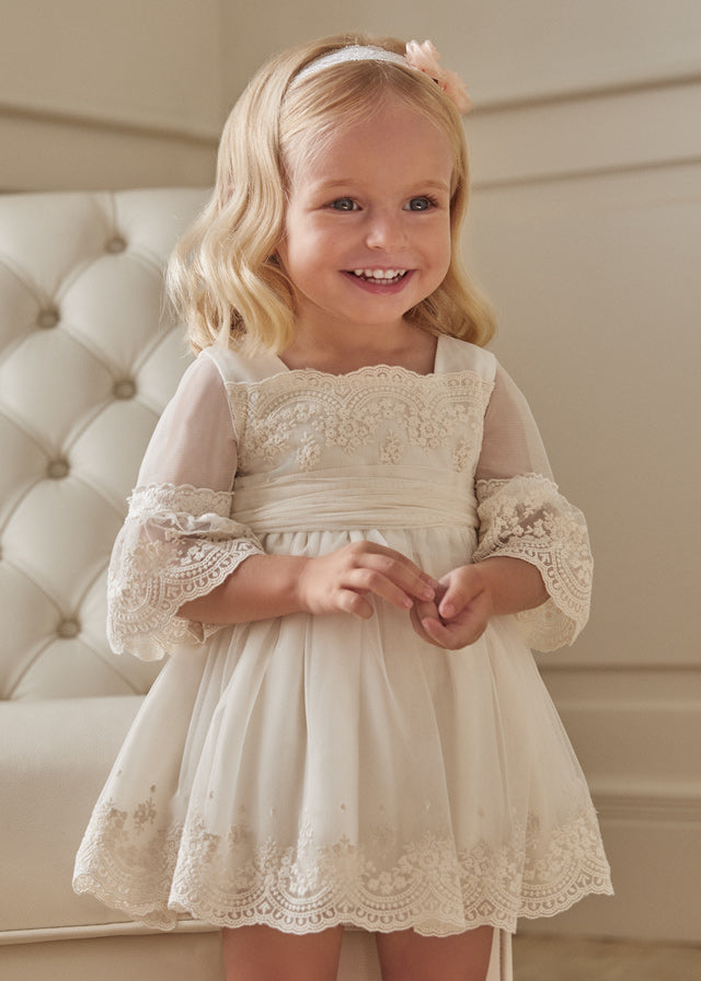 Abel & Lula Baby Girl Lace Embroidered Tulle Dress  5011  Crudo *