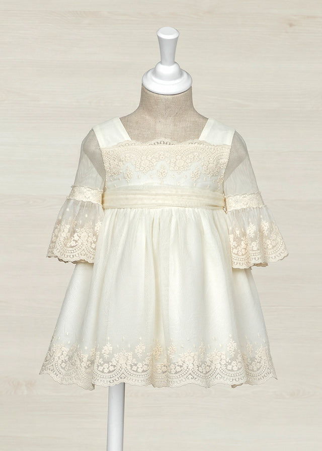 Abel & Lula Baby Girl Lace Embroidered Tulle Dress  5011  Crudo *