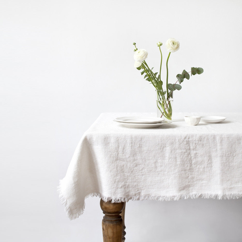 Linen Tales Tablecloth - White with Fringe*