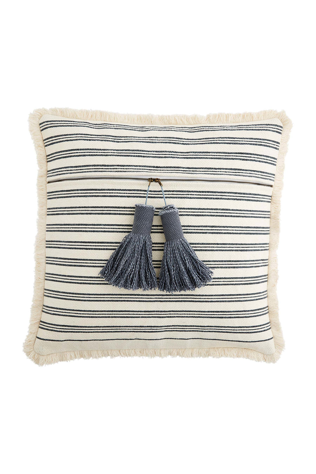 Mud Pie Striped Square Tassel Fringe Pillow M41600495S