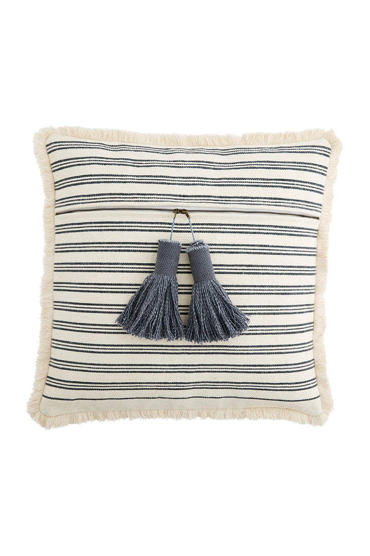 Mud Pie Striped Square Tassel Fringe Pillow M41600495S