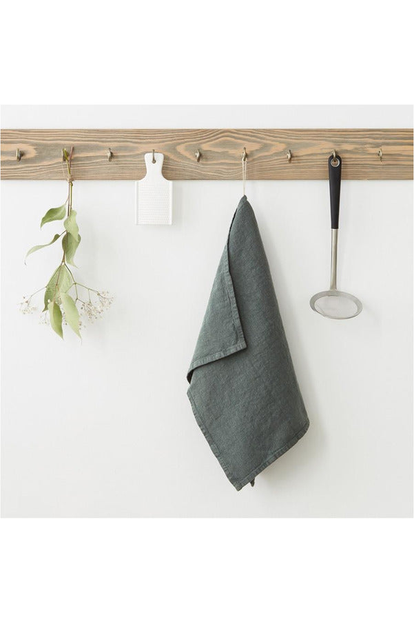 Forest Green Washed Linen Tea Towel