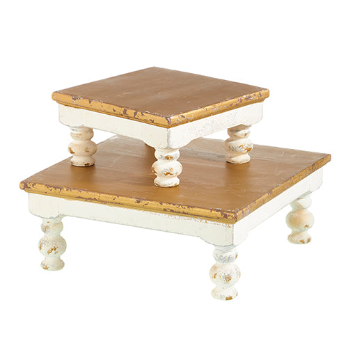 Raz Distressed White and Gold Riser 4315919