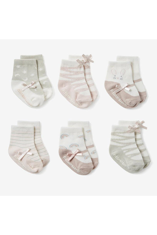 Elegant Baby Pink Mary Jane Non Slip Socks 6PK    78239
