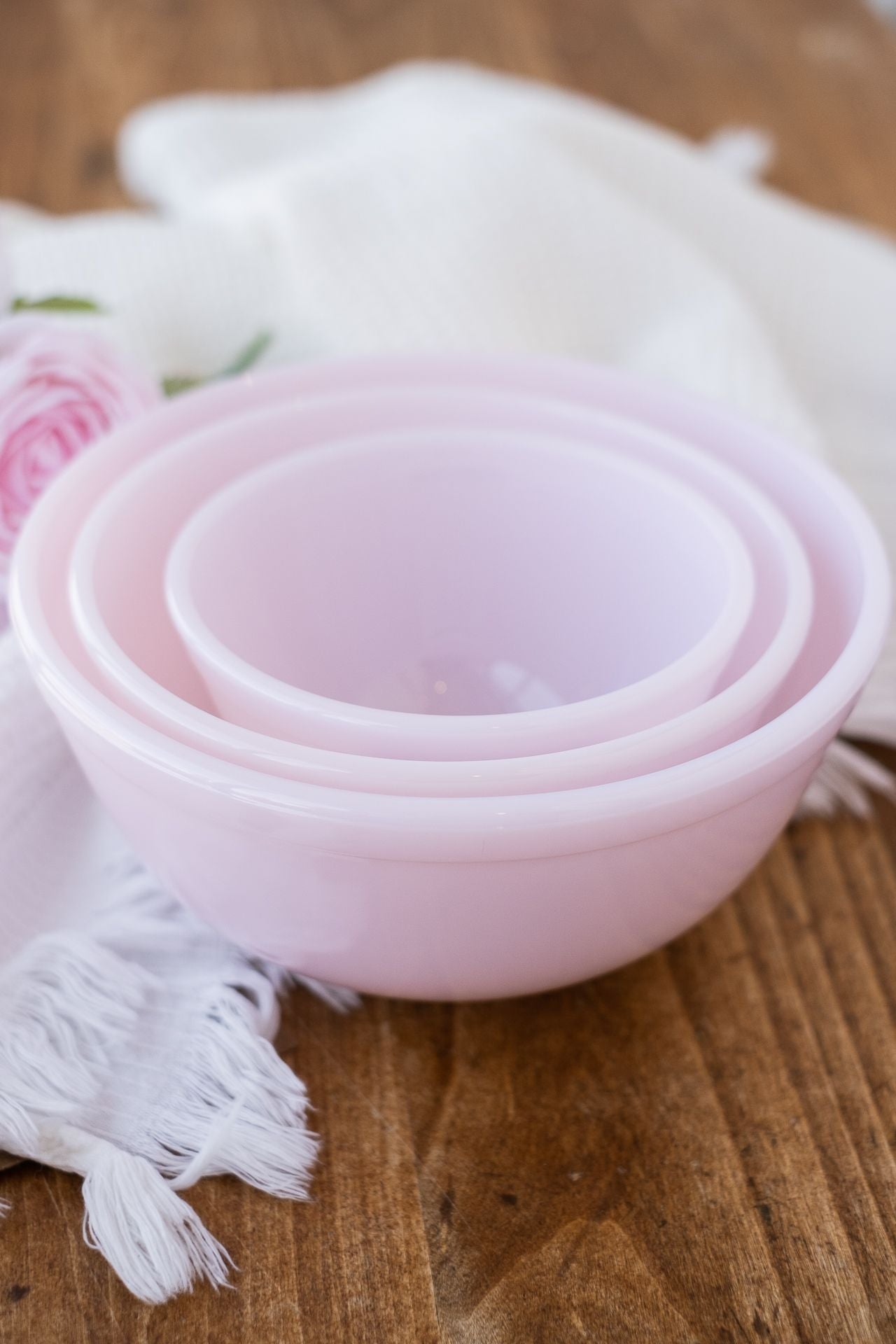 Mosser Glass Mixing Bowl Set/3   Crown Tuscan Pink
