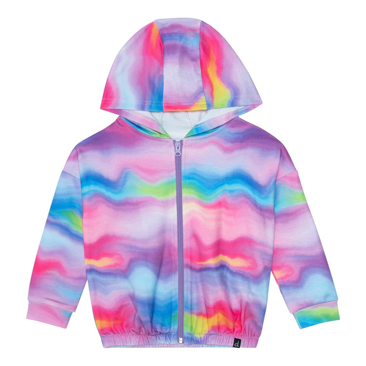 Deux Par Deux Girls Rainbow Hooded Jacket  E30J31-087  Multicolor Waves