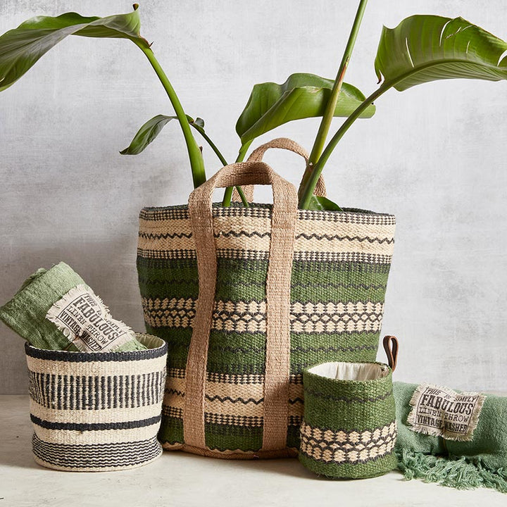 Santa Barbara Forest Green Jute Basket Bag J2671