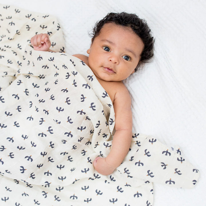 Lulujo Boho 2PK Cotton Swaddles  LJ159  Mudcloth/Black Birds
