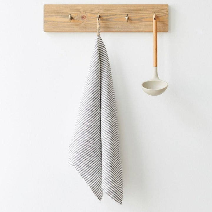 Linen Tales Thin Black Stripe Washed Linen Tea Towel