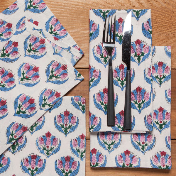 Danica Heirloom Block Print Napkins Set Of 4 - Bouquet*