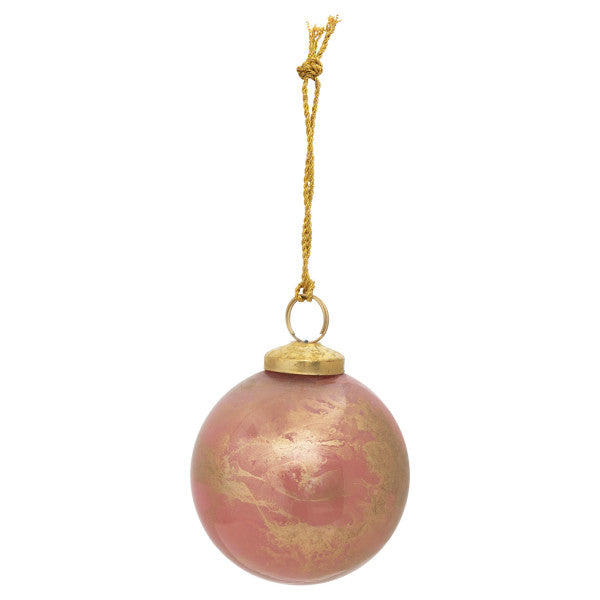 Creative Coop  3"  Glass Ball Ornament, Marbled Pink & Gold XM9640*