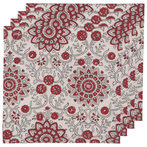 Danica Block Print Passion Flower Napkin Set/4 1045002