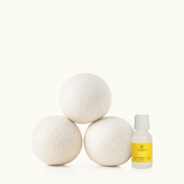 Thymes Lemon Leaf Wool Dryer Balls Laundry Fragrance Oil Set Crocus