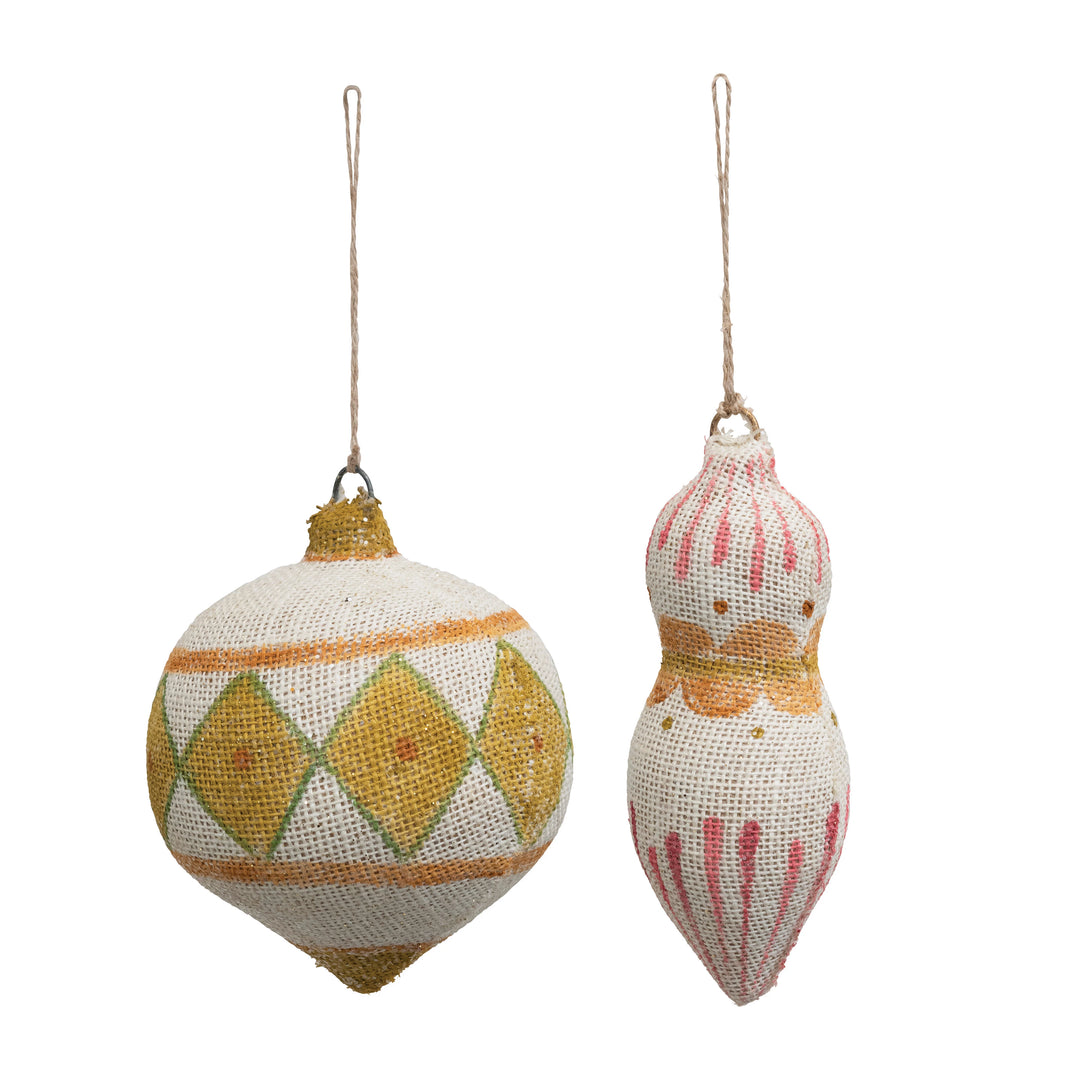 7"H  Paper Mache Burlap Wrapped Ornament XM9412A*